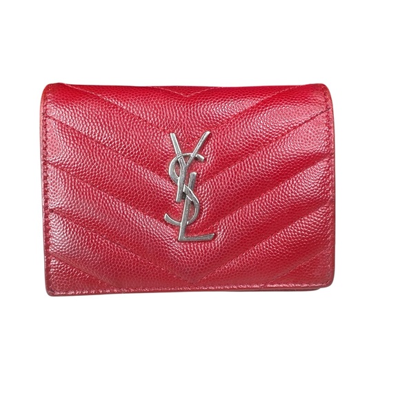 Yves Saint Laurent card case Red Leather Wallet - Picture 1 of 7